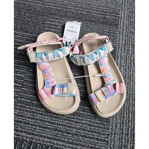 NWT Zara Kids Girls Gathered Fabric Technical Sandals Pastel Stripe Sport 32/1